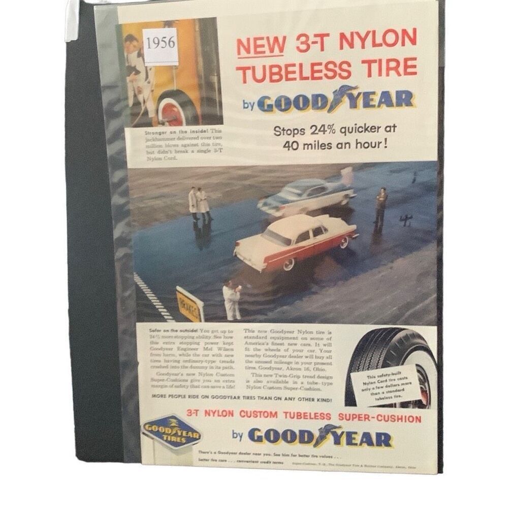 Vintage 1956 GoodYear New Tubeless Tire Ad Advertisement